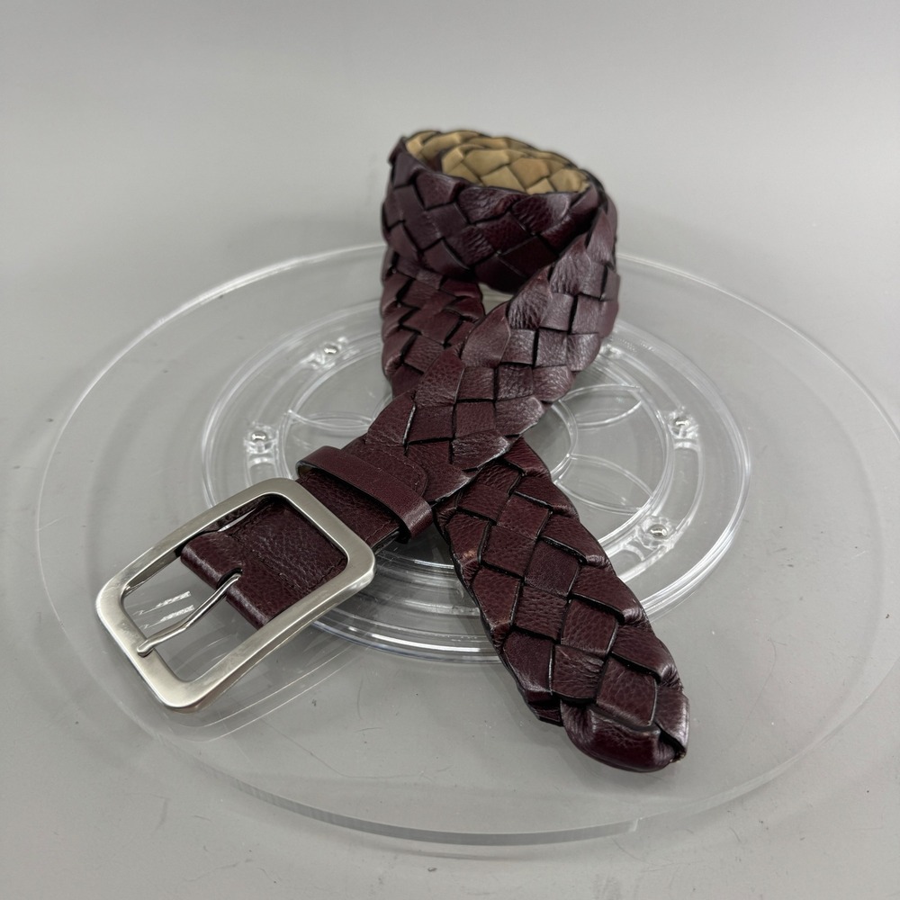 Unbranded Unisex Woven Braided Leather Belt Silver Buckle Burgundy Wine Size 28